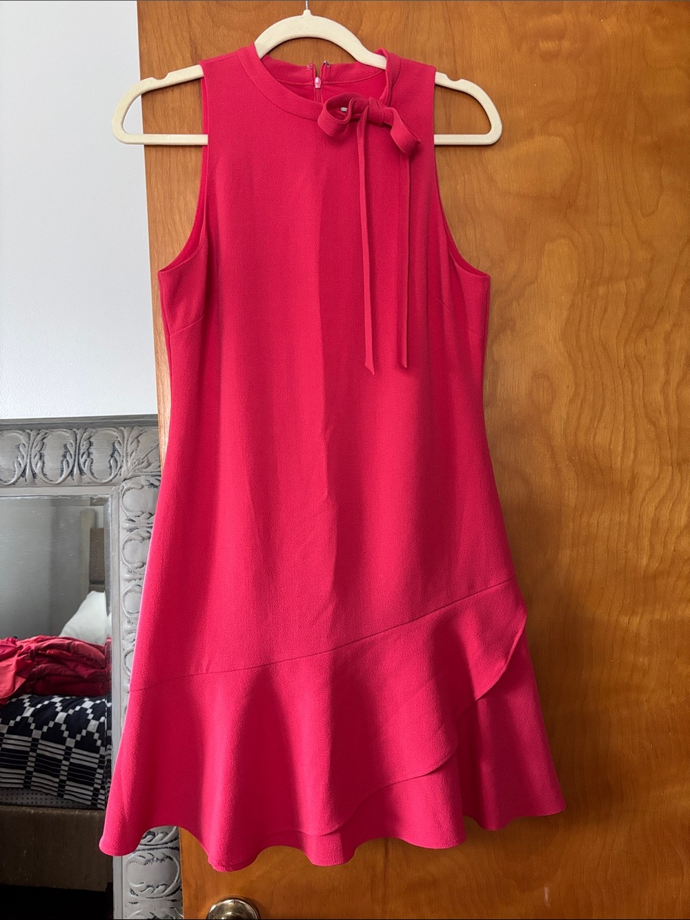 julia jordan Fuchsia Sleeveless Tie-Neck Ruffle Hem Dress